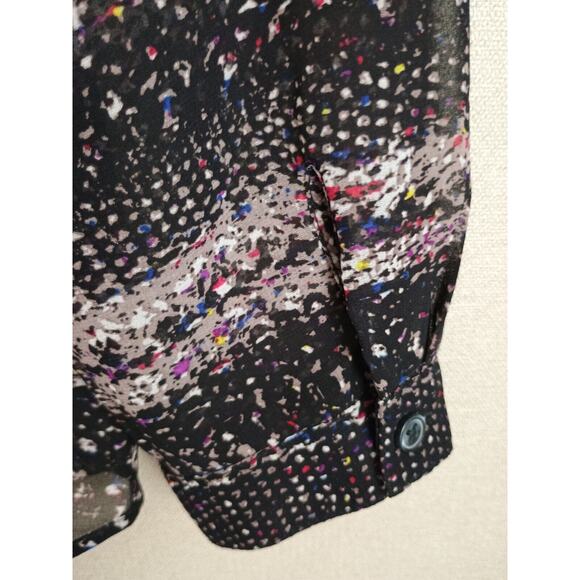 Cabi Blouse Women Medium Black Paris Sheer Abstract Art to Wear Button Front Top - Picture 6 of 11